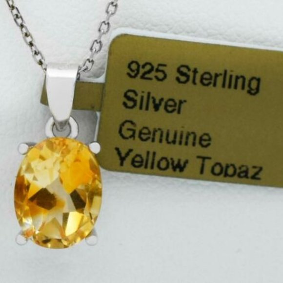 Yellow Topaz Silver Necklace, Topaz Necklace, Natural Gemstone Necklace - Picture 2 of 7